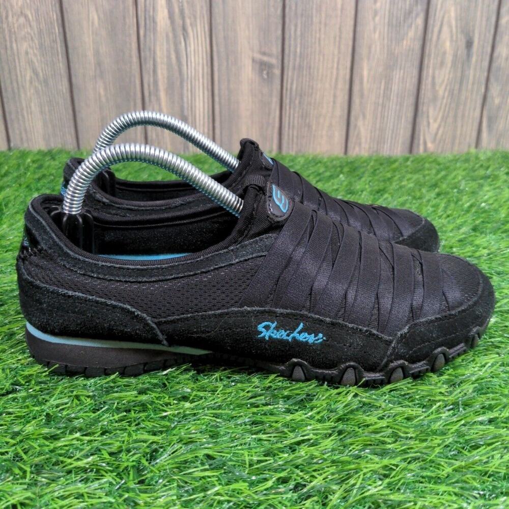Skechers Bikers Fixation Slip On Casual Comfort Shoes Black Women Sz 6 Leather